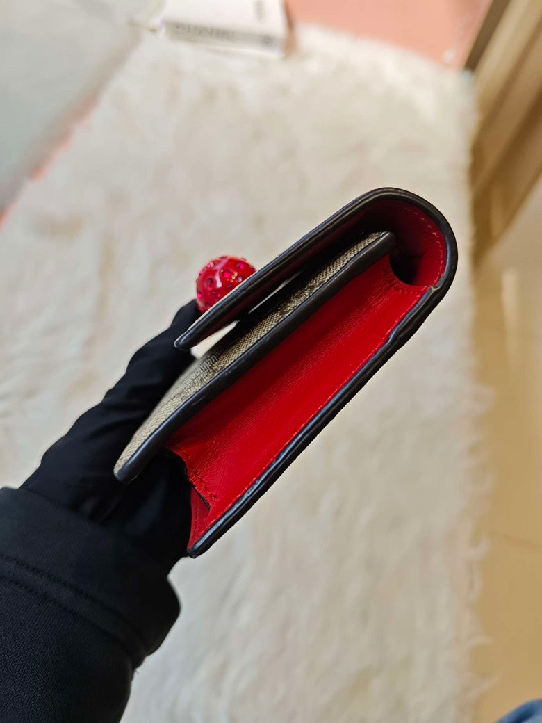 Gucci Cherry GG Supreme Beige Canvas Wallet on Chain