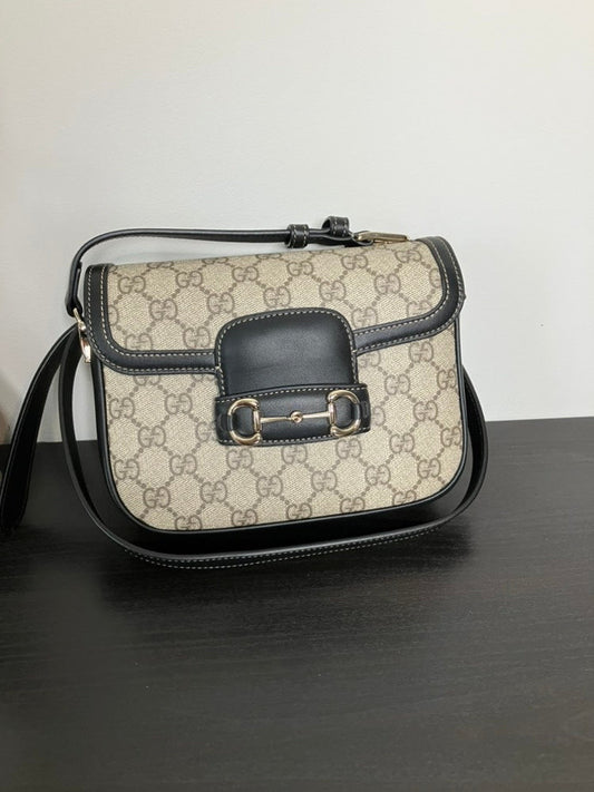 Gucci GG Canvas Horsebit  Shoulder Bag Beige/Black
