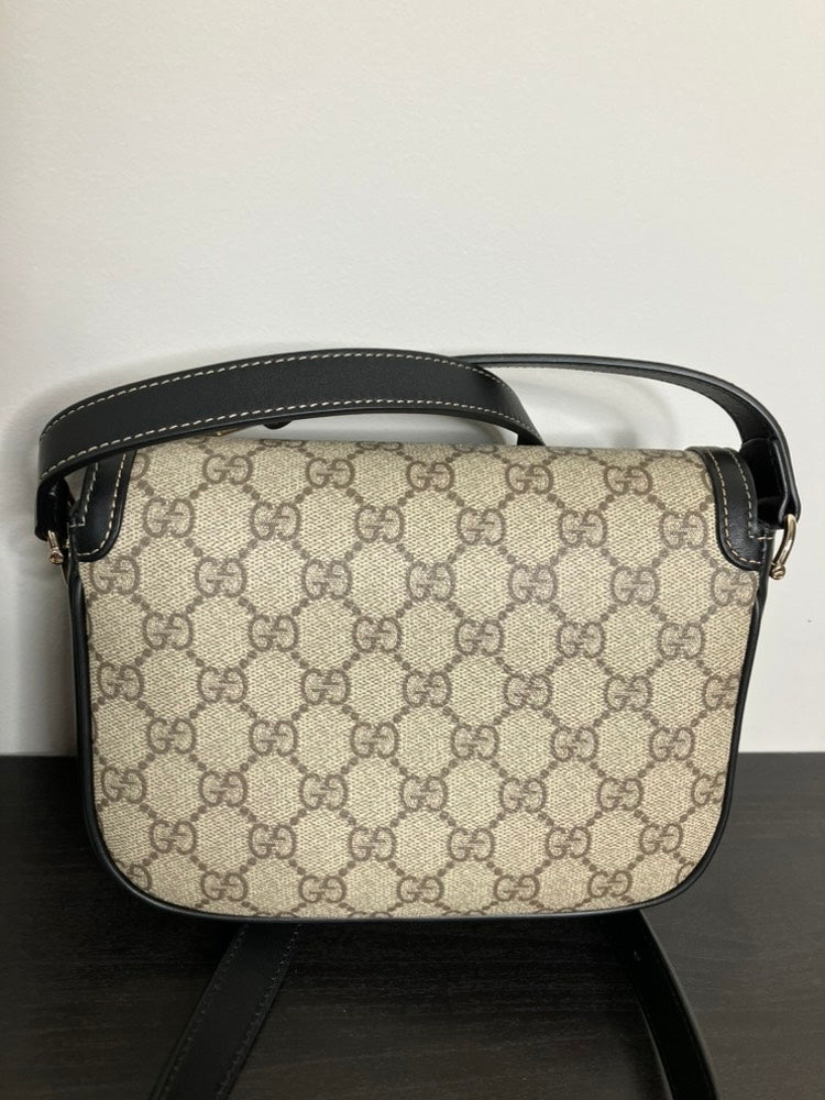 Gucci GG Canvas Horsebit  Shoulder Bag Beige/Black