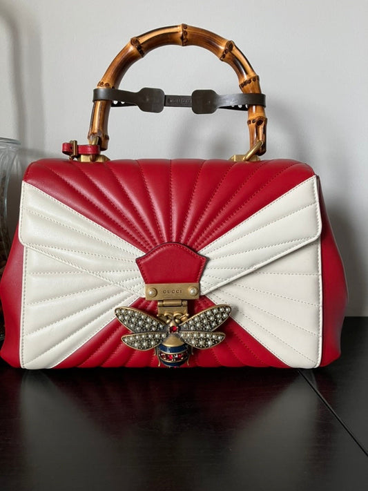 Gucci Bamboo Margaret Red and White Top Handle Bag