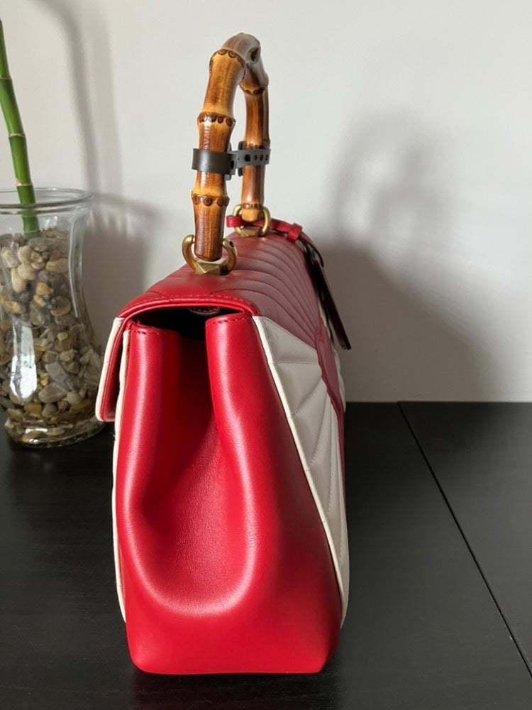 Gucci Bamboo Margaret Red and White Top Handle Bag
