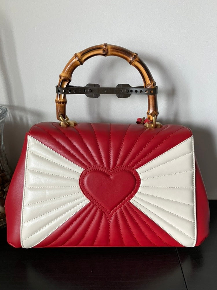 Gucci Bamboo Margaret Red and White Top Handle Bag
