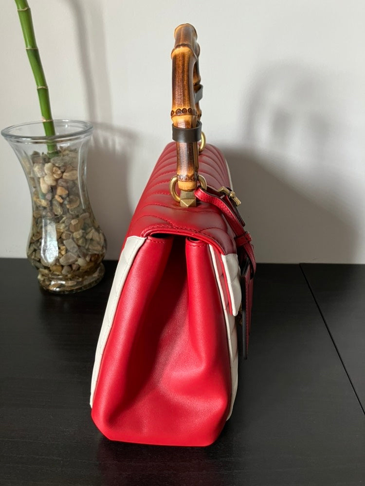 Gucci Bamboo Margaret Red and White Top Handle Bag