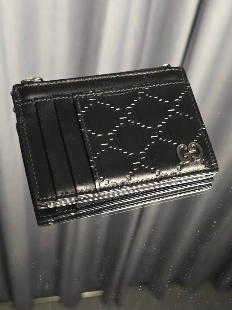 Gucci GG Black Leather Card/Coin Holder