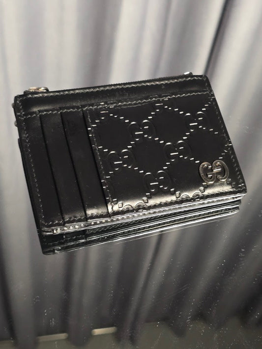 Gucci GG Black Leather Card/Coin Holder