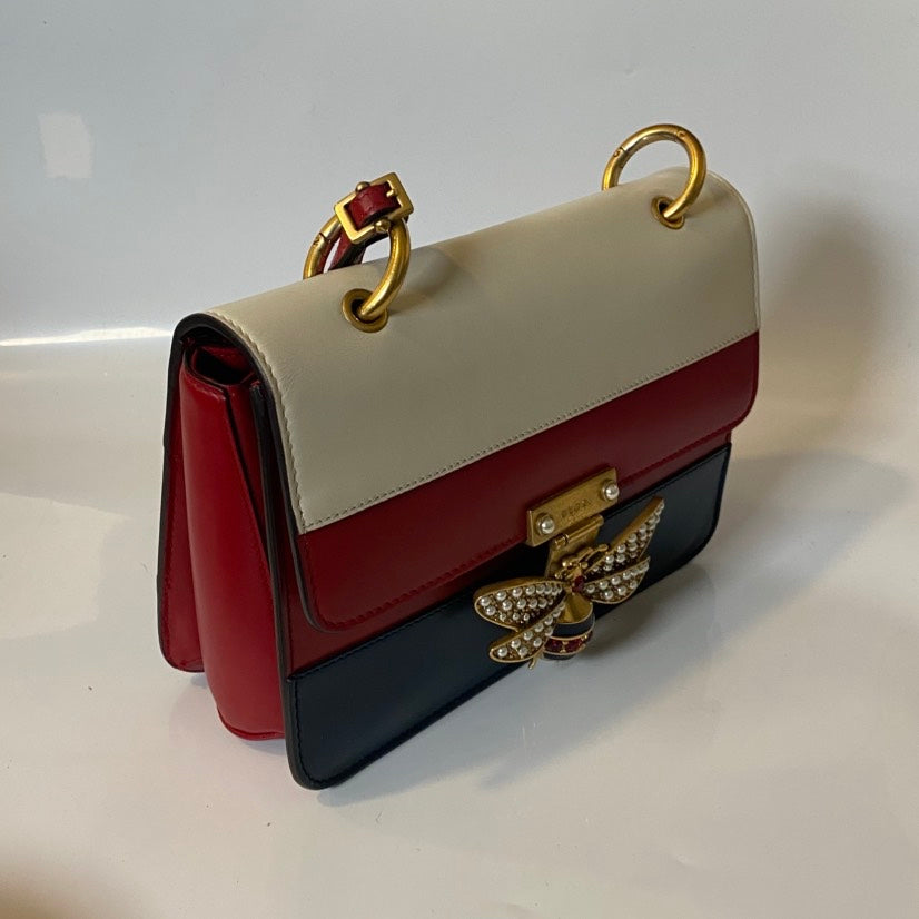 Gucci Sylvie Tricolor Top Handle Bag, Red/White/Blue, Leather