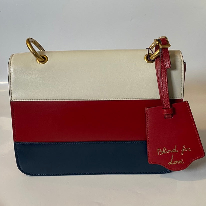 Gucci Sylvie Tricolor Top Handle Bag, Red/White/Blue, Leather