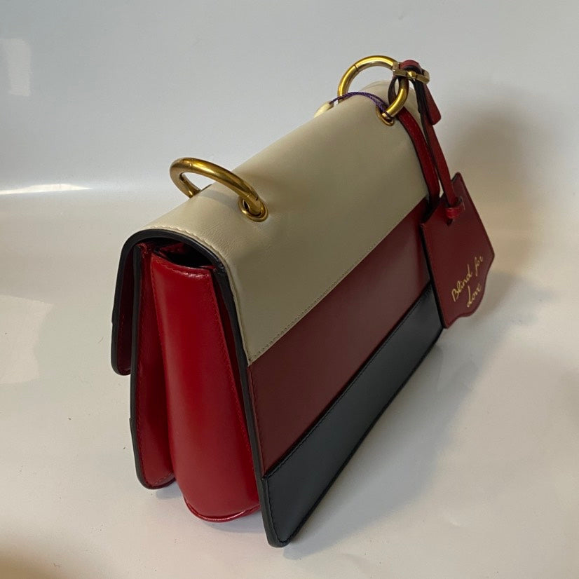 Gucci Sylvie Tricolor Top Handle Bag, Red/White/Blue, Leather