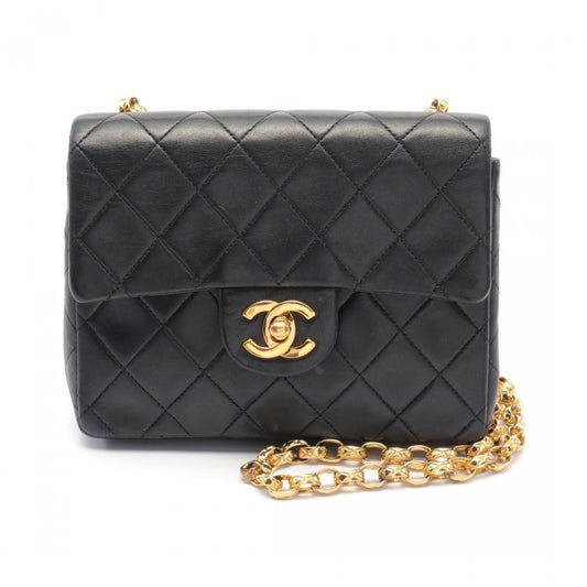 Chanel Mini Matelasse Chain Shoulder Bag Lambskin Black Gold Hardware 880182