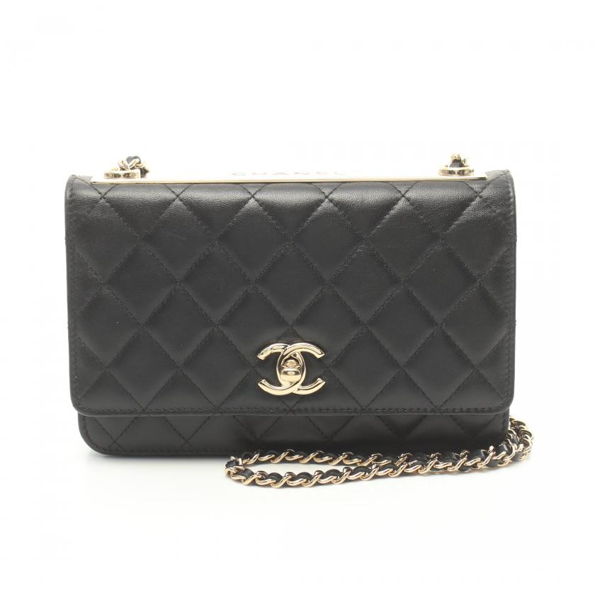 Chanel Matelasse Chain Wallet Lambskin Black Gold Hardware 881980