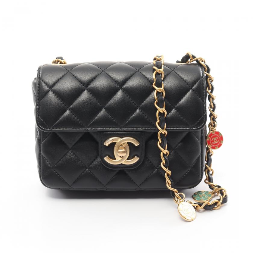 Chanel Mini Matelasse Chain Shoulder Bag Lambskin Black Gold Hardware 881960