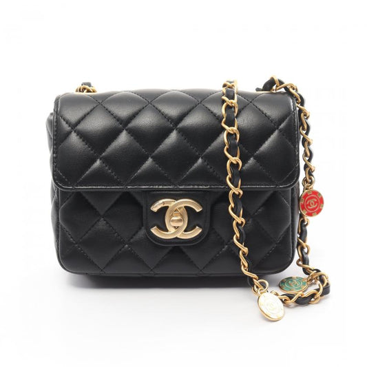 Chanel Mini Matelasse Chain Shoulder Bag Lambskin Black Gold Hardware 881960
