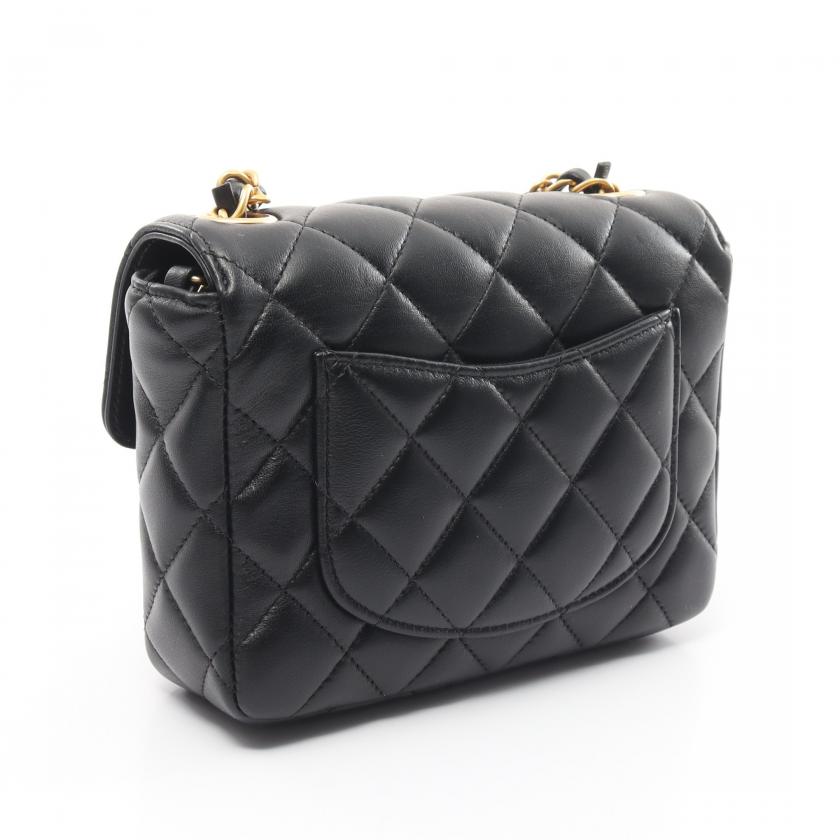 Chanel Mini Matelasse Chain Shoulder Bag Lambskin Black Gold Hardware 881960