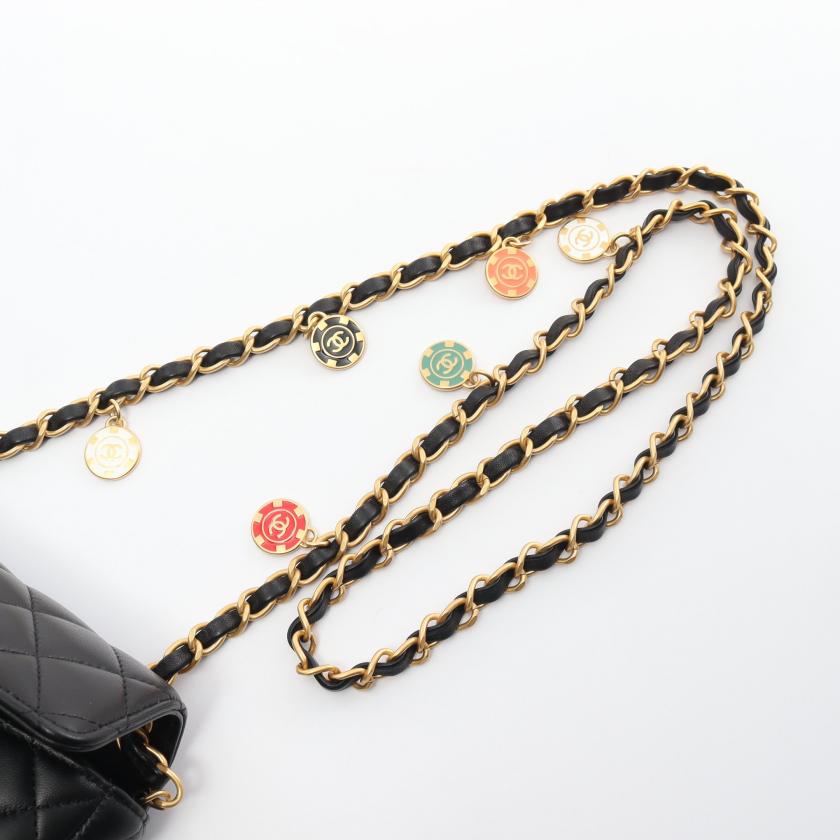 Chanel Mini Matelasse Chain Shoulder Bag Lambskin Black Gold Hardware 881960