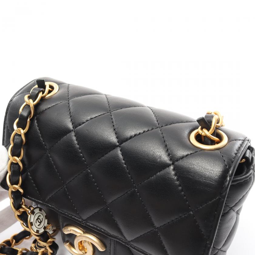 Chanel Mini Matelasse Chain Shoulder Bag Lambskin Black Gold Hardware 881960