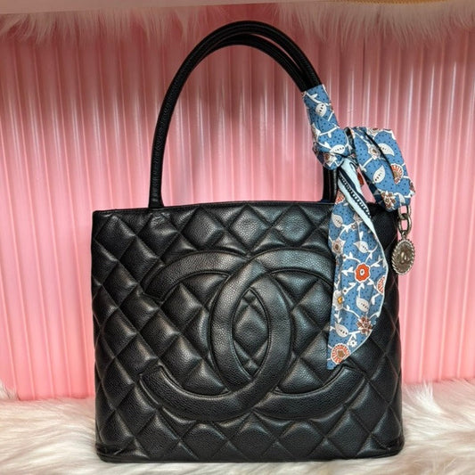 Chanel Medallion Tote Bag Black Caviar Leather
