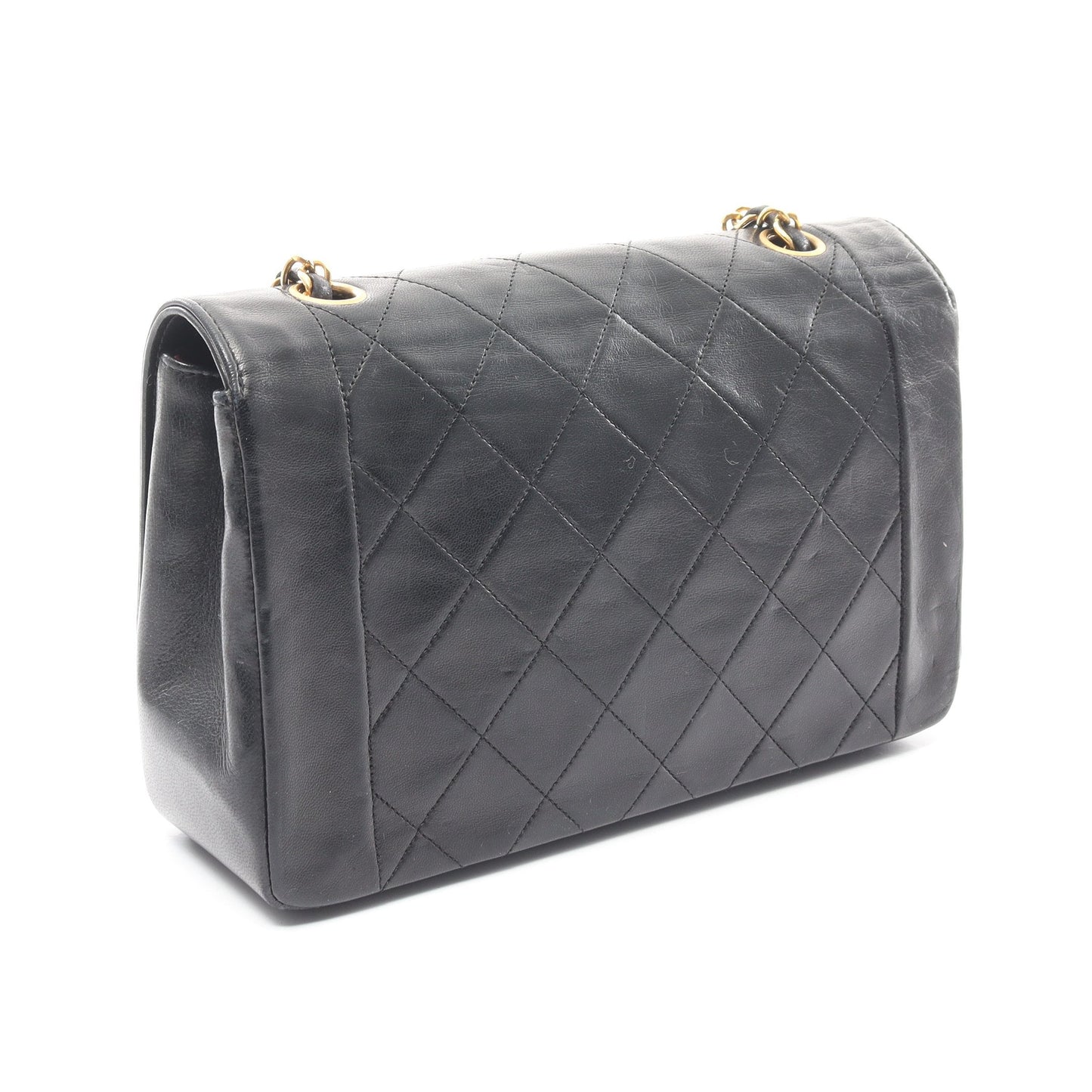 Chanel Diana Flap Chain Shoulder Bag Lambskin Black Gold Hardware Vintage 875930