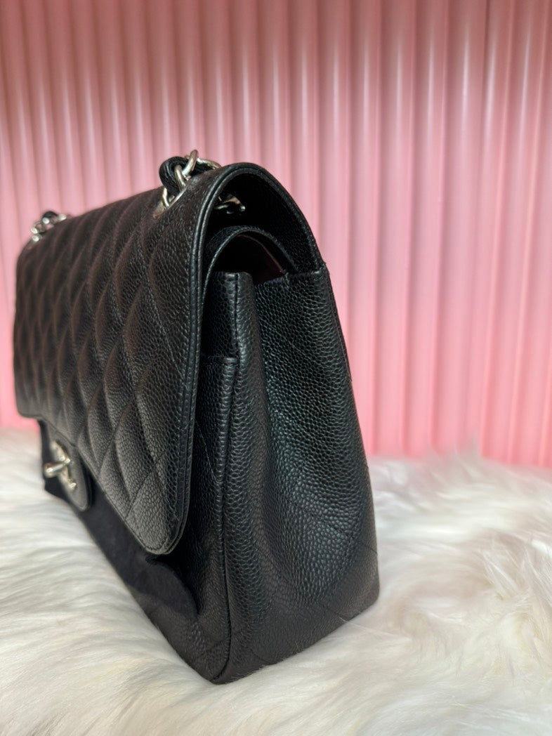 Chanel Classic Flap Cf Jumbo Caviar Leather W/ Silver Hardware