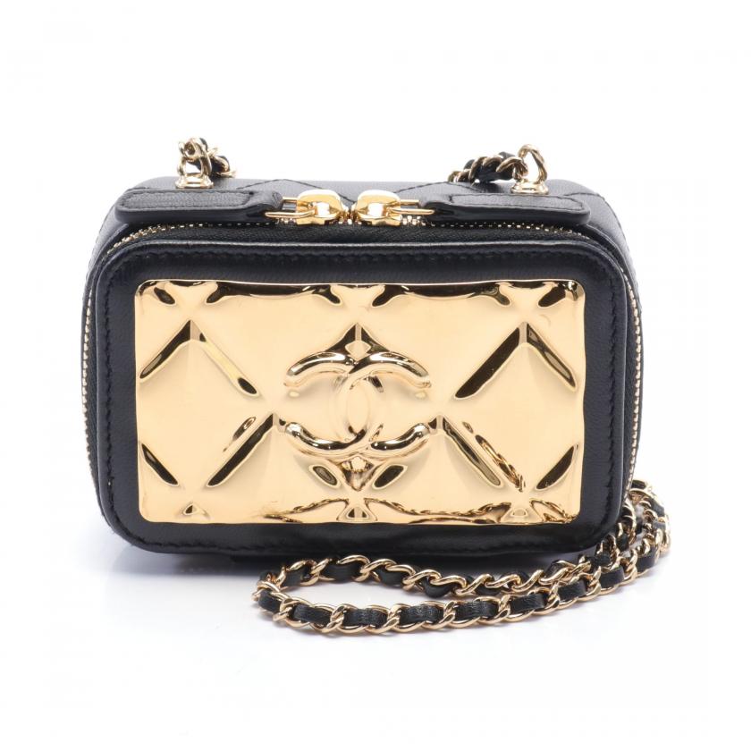 Chanel Matelasse Coco Mark Chain Shoulder Bag Lambskin Black Gold Gold Hardware 887287 - Condition Ab