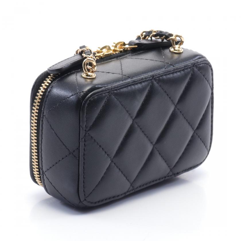 Chanel Matelasse Coco Mark Chain Shoulder Bag Lambskin Black Gold Gold Hardware 887287 - Condition Ab