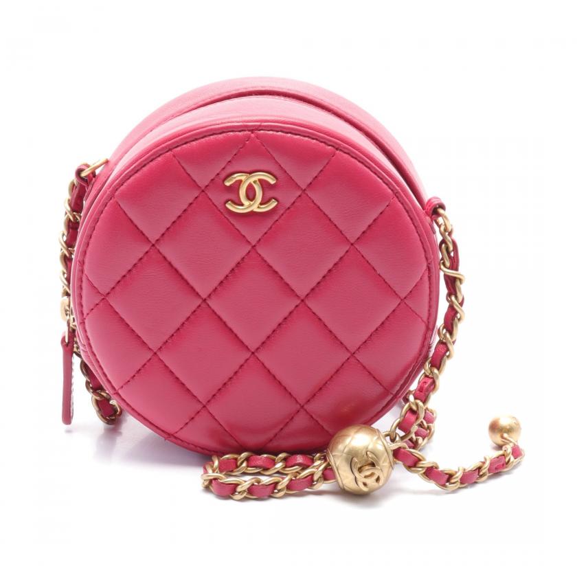 Chanel Matelasse Round Chain Shoulder Bag Lambskin Pink Purple Gold Hardware 887409 - Condition Ab