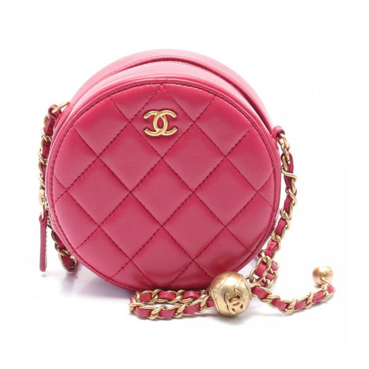 Chanel Matelasse Round Chain Shoulder Bag Lambskin Pink Purple Gold Hardware 887409 - Condition Ab