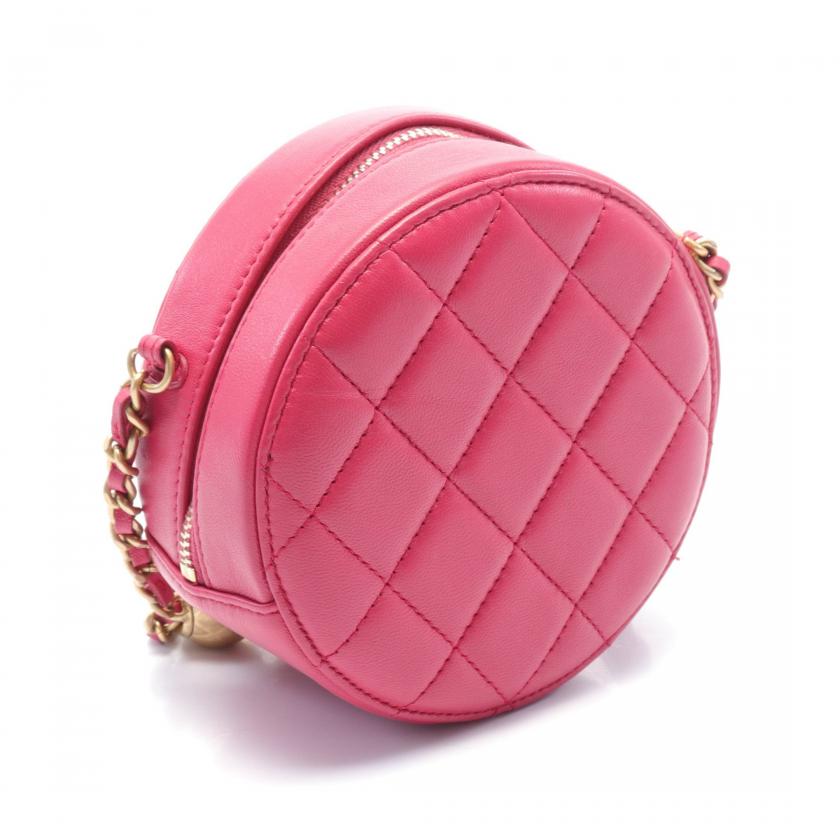Chanel Matelasse Round Chain Shoulder Bag Lambskin Pink Purple Gold Hardware 887409 - Condition Ab