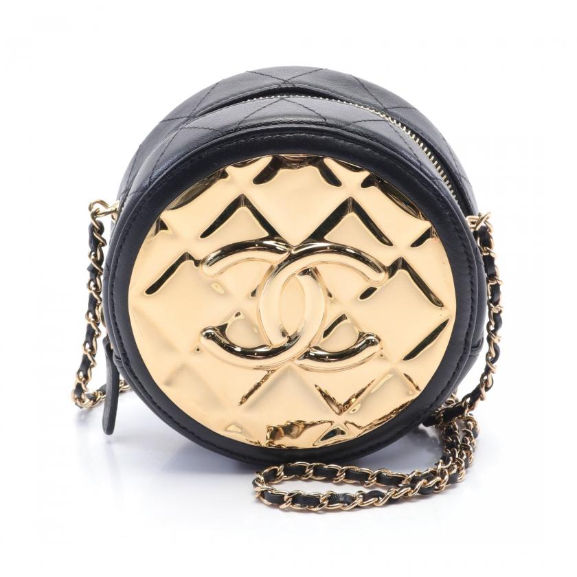 Chanel Matelasse Coco Mark Chain Shoulder Bag Lambskin Black Gold Gold Hardware 887353 - Condition Ab