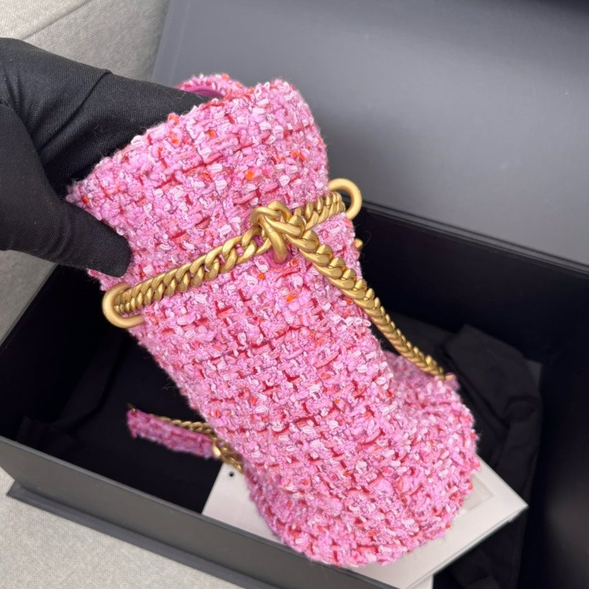 Chanel Enamel Buckle Pink Wool Bucket Bag