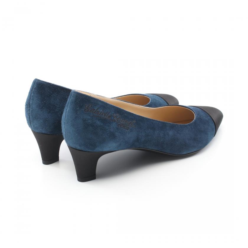 Chanel Coco Mark Signature Pointed Toe Pumps Suede Satin Dark Blue Black 890152 Condition S