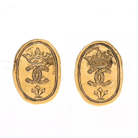Chanel Coco Mark Crown Earrings GP Gold 26 897789 - Condition B