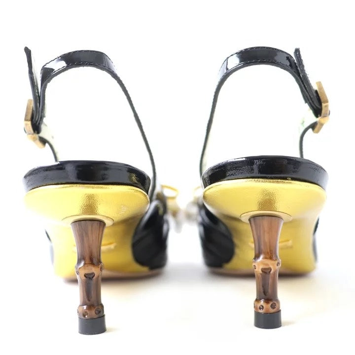 GUCCI Patent Leather Bow Slingback Heels Black Shoes
