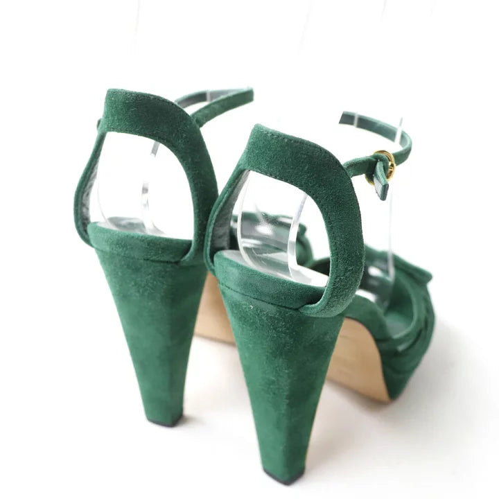 Gucci Green Knotted Suede Heels Size