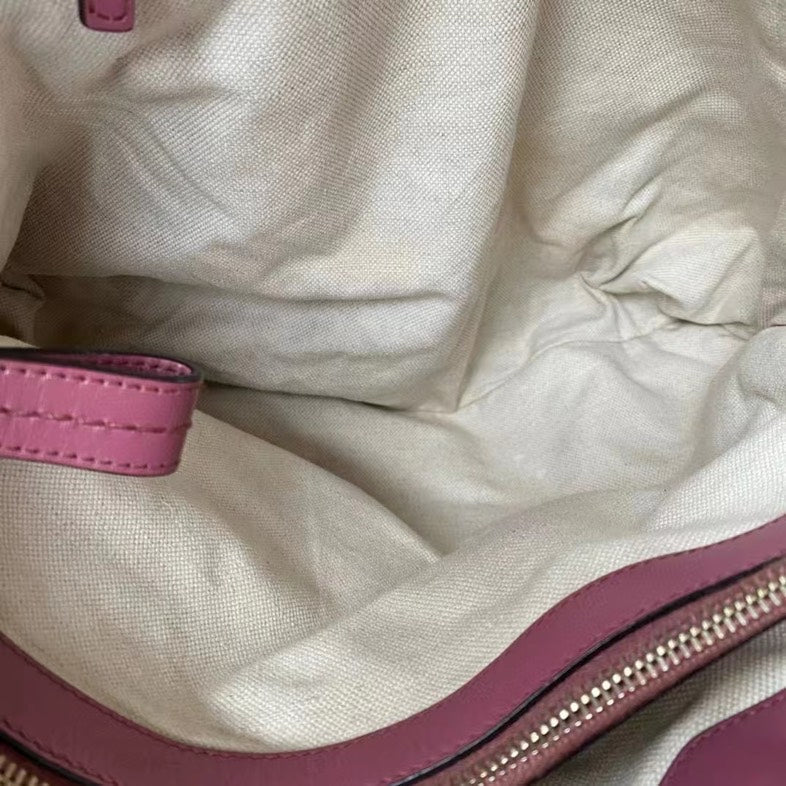 Gucci GG Canvas Beige and Pink Leather Medium Tote Bag