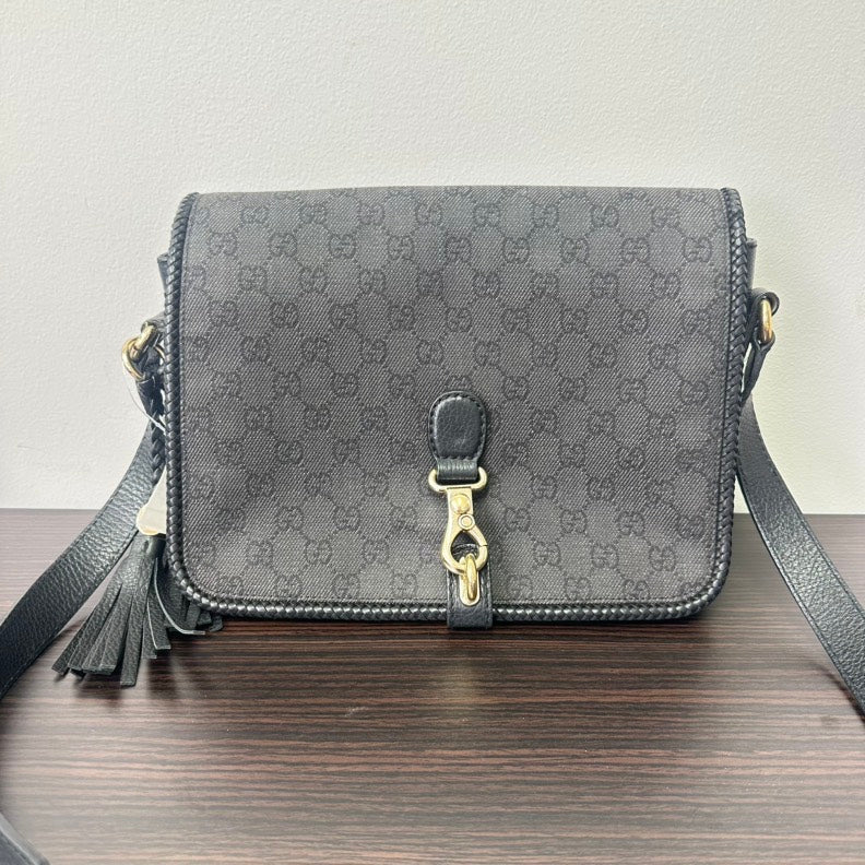 Gucci GG Canvas Leather Crossbody Black Medium Size