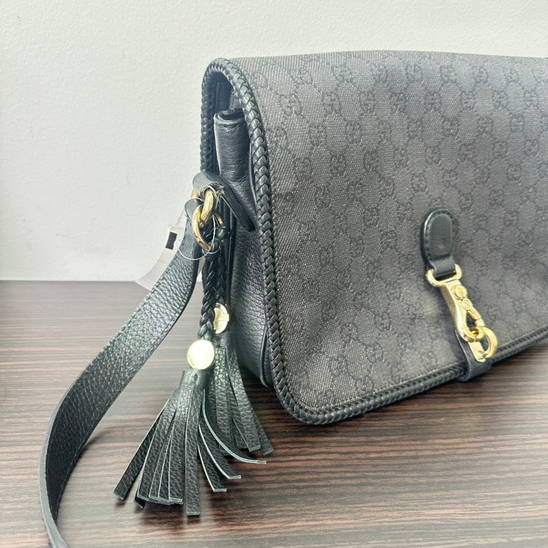 Gucci GG Canvas Leather Crossbody Black Medium Size