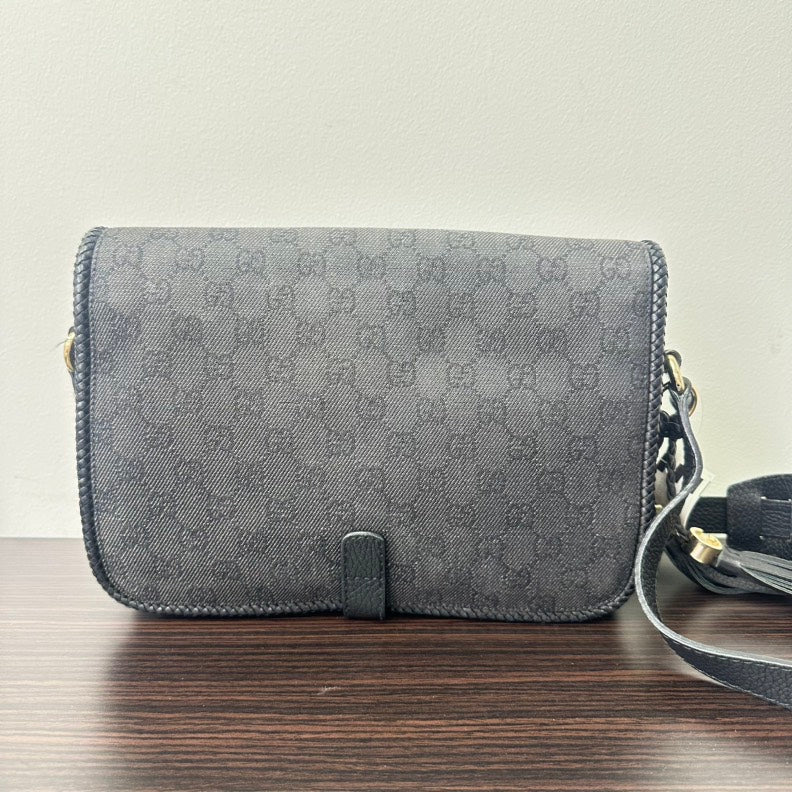 Gucci GG Canvas Leather Crossbody Black Medium Size