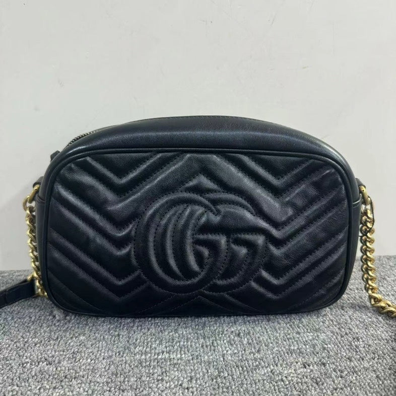 Gucci Black Leather GG Marmont Camera Bag Small Crossbody