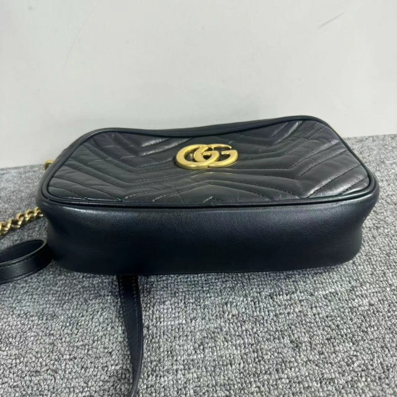 Gucci Black Leather GG Marmont Camera Bag Small Crossbody