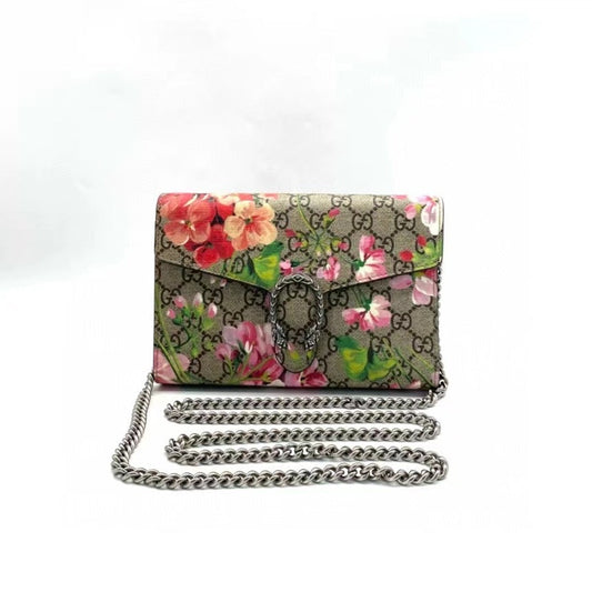 Gucci Dionysus Floral Canvas Chain Wallet Crossbody Bag Beige Pink Medium