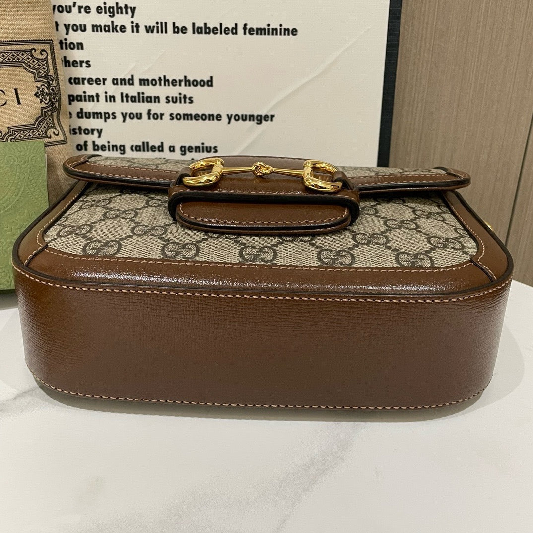 Gucci GG Supreme  Horsebit Shoulder Bag, Beige/Brown, Small