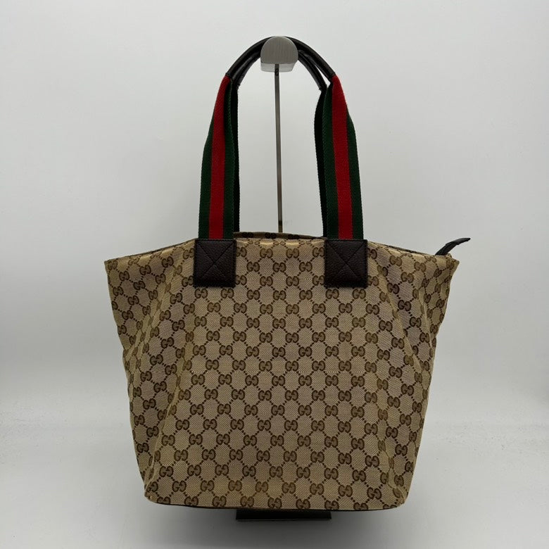 Gucci Canvas Leather Beige Crossbody Tote Bag Medium