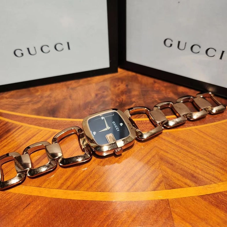 Gucci Women's Rose Gold Chain Link Dress Watch Black Dial