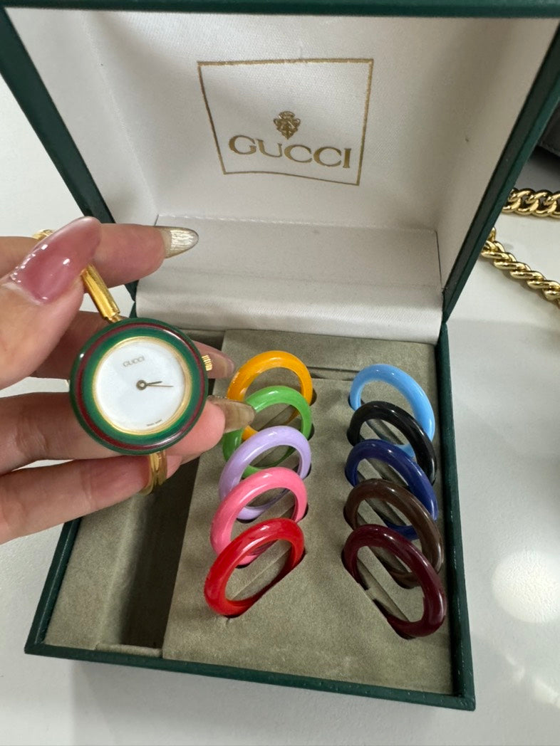 Gucci Women's Gold Plated Watch with Interchangeable Bezels -cm