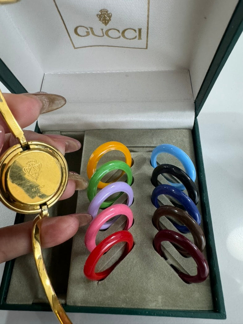 Gucci Women's Gold Plated Watch with Interchangeable Bezels -cm