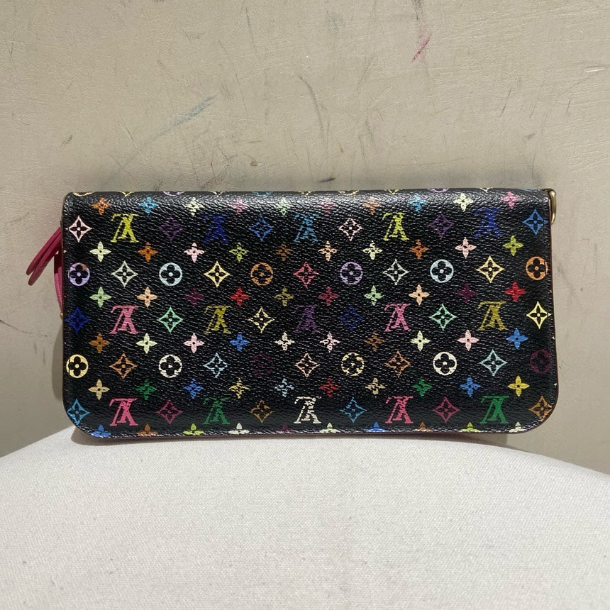 Louis Vuitton Takashi Murakami Multicolor Monogram Zippy Wallet Black