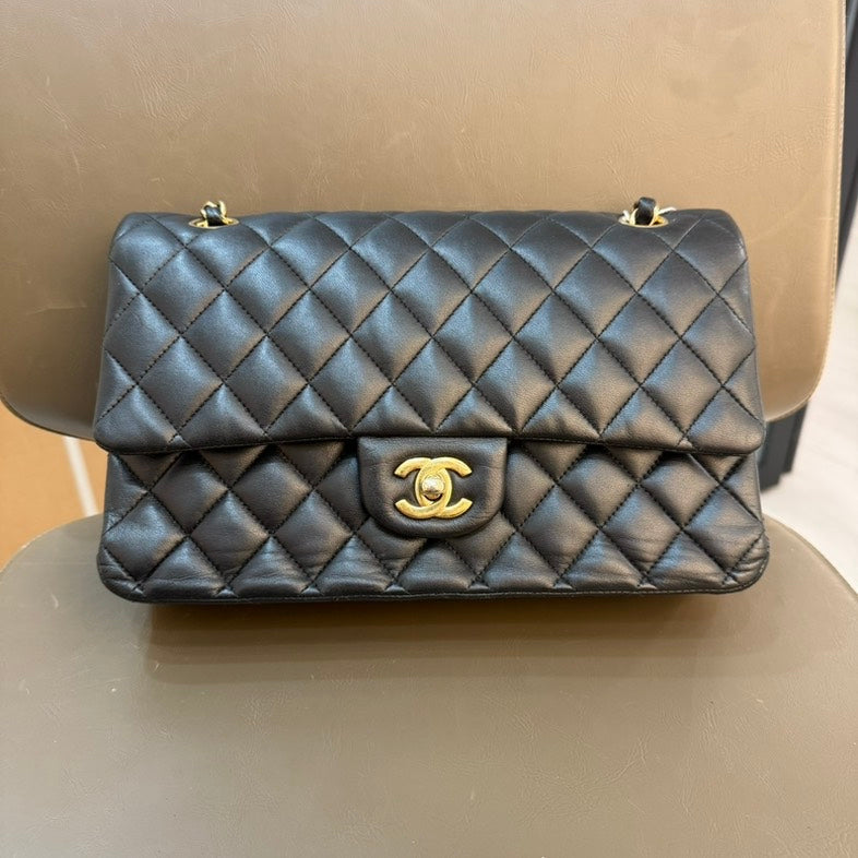 Chanel Medium Black Lambskin Quilted Flap Bag Gold Hardware