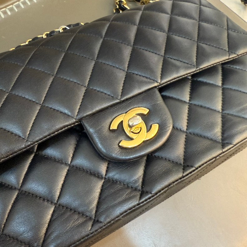 Chanel Medium Black Lambskin Quilted Flap Bag Gold Hardware
