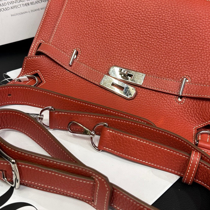 Hermes Jypsiere 28 Rouge Pivoine Clemence Leather Crossbody Bag