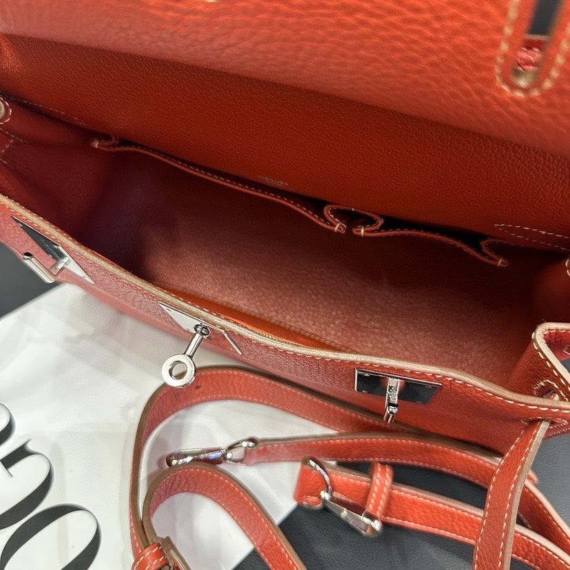 Hermes Jypsiere 28 Rouge Pivoine Clemence Leather Crossbody Bag